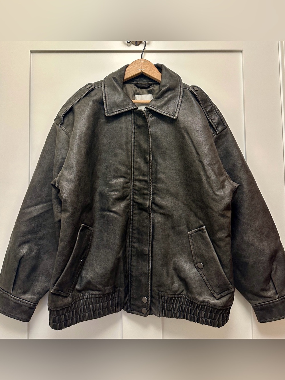 Oversized Vegan Leather Bomber Jacket